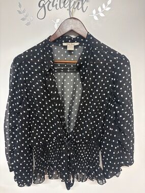 Sans Souci Black Blouse with White Polka Dots
